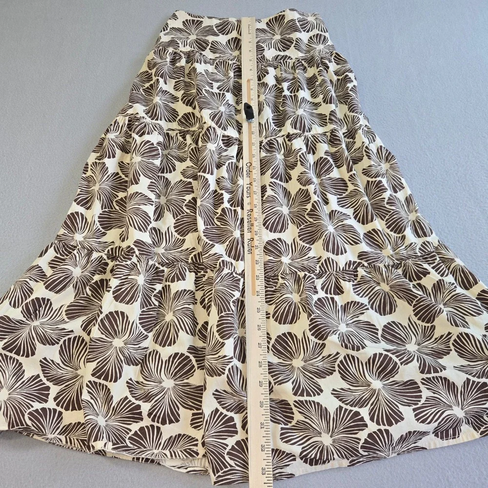 Japsae 2 Piece Maxi Skirt Set Womens S Brown Cream Floral Cotton Crop Top Tiered